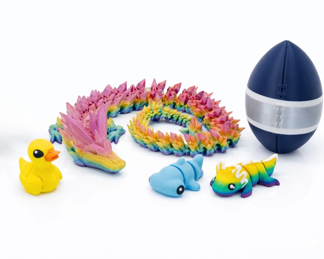Wonder 3D Prints collection featuring articulated dragons and sports collectibles